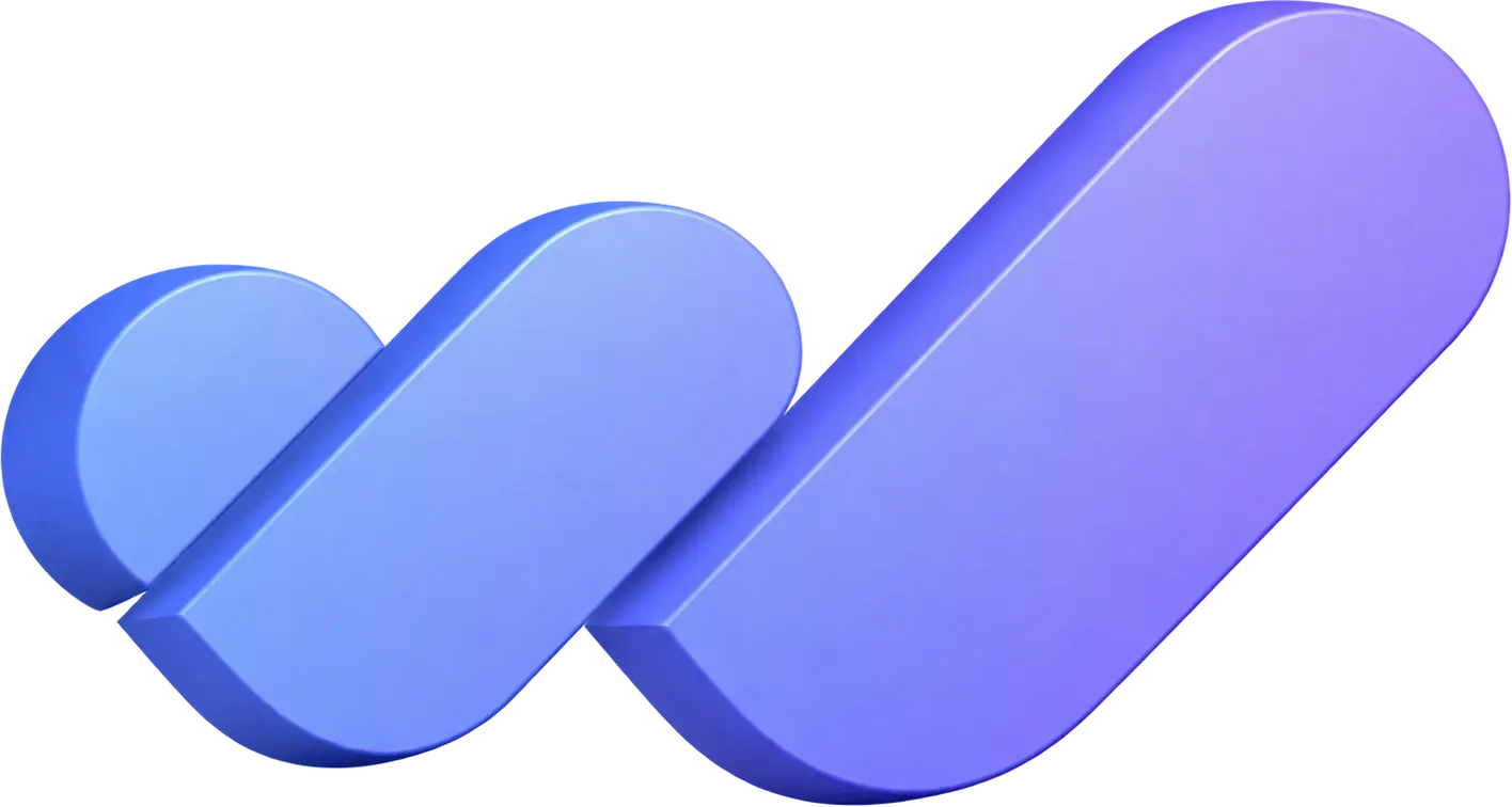 The DeepWeaver mark in three dimensions: three capsule forms in the brand gradient.
